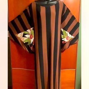 NWT SAVE THE QUEEN Striped Midi in Brown Black Floral Batwing Sleeve Dress M